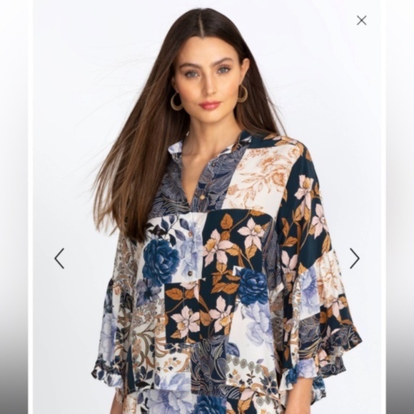 Johnny Was Leo Patchwork Silk Button Down Boho Top - Picture 1 of 7